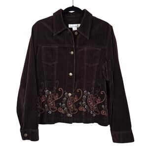 Jones New York Y2K Jacket Women's L Brown Velvet Embroidered Gilmore Girls Boho